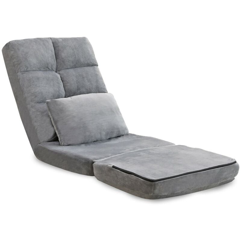 Folding Sofa Chair 360° Swivel Floor Lazy High-Back Seater Adjustable Recliner - Grey - Grey - Furniture One