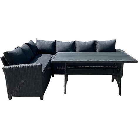 Furniture One Garden Furniture Set Corner Lounge Outdoor Sofa Chair Patio DIning Table - Brown