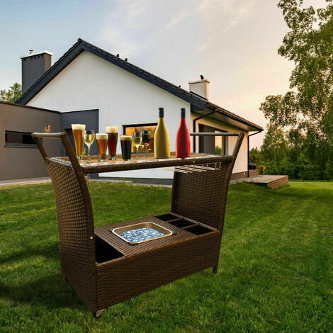 Furniture One Outdoor Patio Furniture Rattan Trolley Cart Patio Wine Serving Cart
