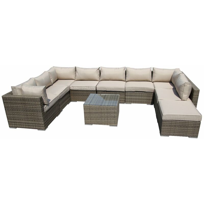 Rattan 10 Piece Modular Outdoor Garden Sofa - Nature - Natural - Furniture One