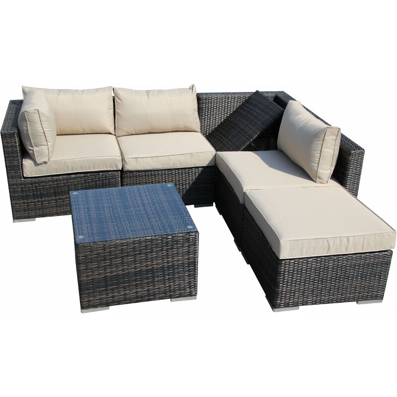 Rattan 5 Seater Modular Outdoor Garden Sofa - Mix Brown - Mix Brown - Furniture One