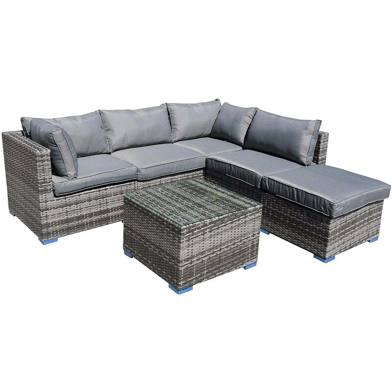 Rattan 6 Piece Modular Outdoor Garden Sofa - Grey - Grey - Furniture One