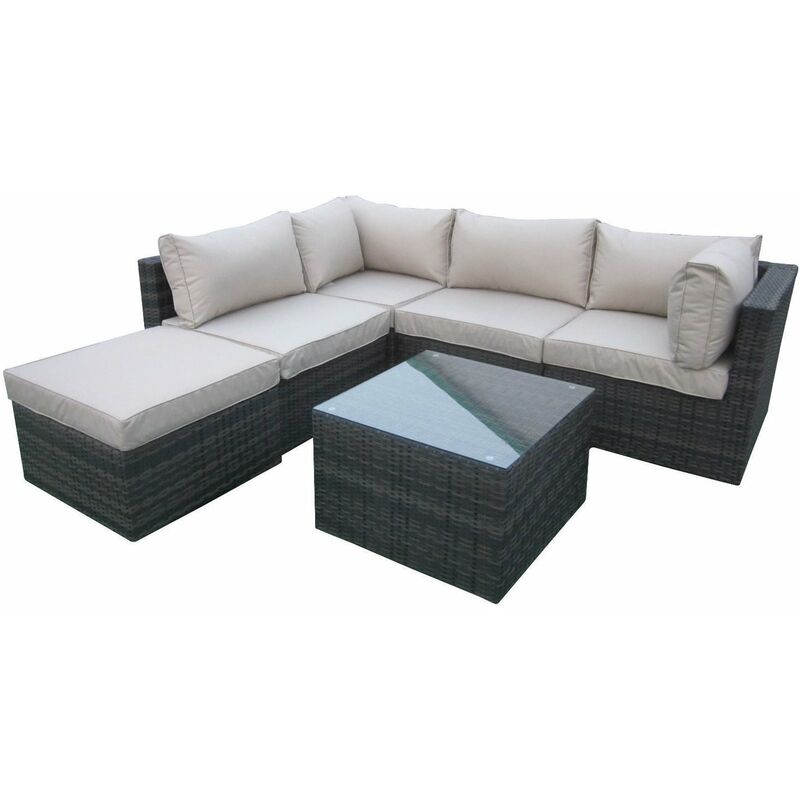 Rattan 6 Piece Modular Outdoor Garden Sofa - Mix Brown - Mix Brown - Furniture One