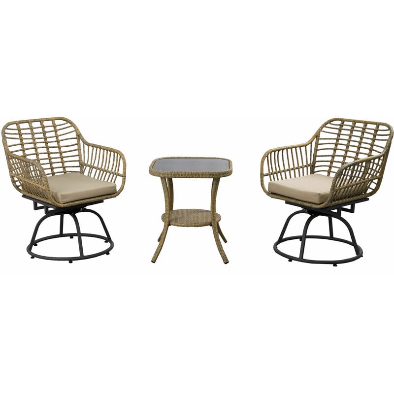 3 PCS Patio Rattan Wicker 360° Lounge Swivel Bistro Set