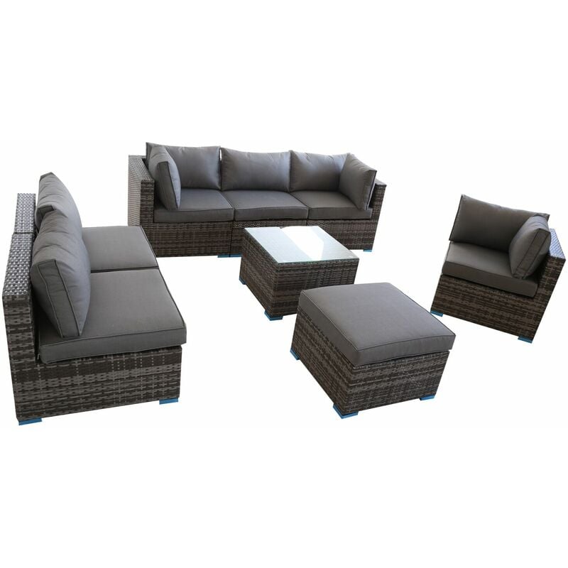 Rattan 7 Seater Modular Outdoor Garden Sofa - Grey - Grey - Furniture One