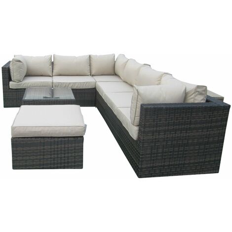 Furniture One Rattan 7 Seater Modular Outdoor Garden Sofa - Mix Brown