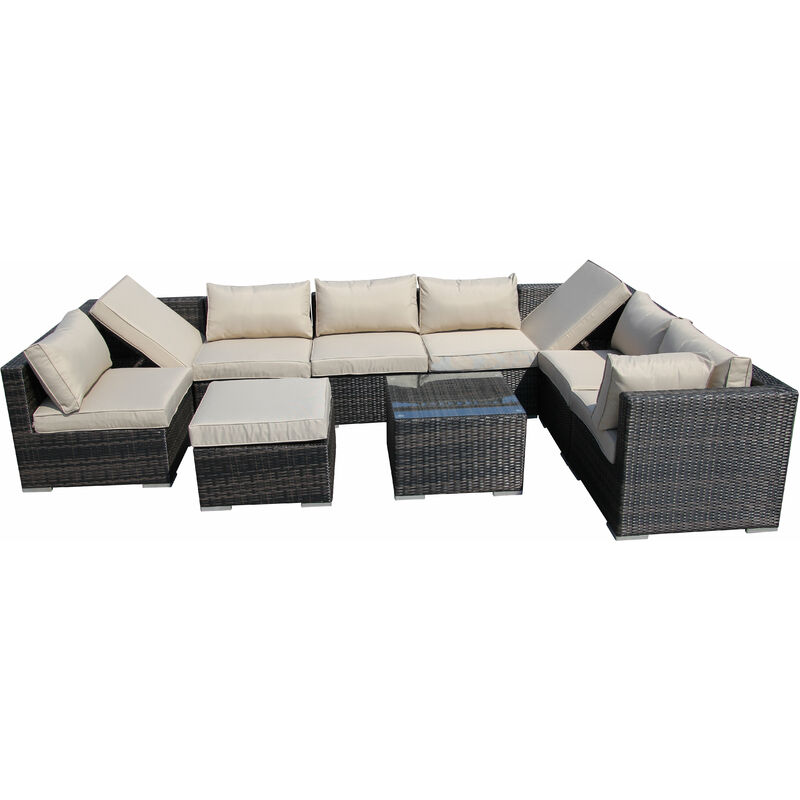 Furniture One - Rattan 9 Seater Modular Outdoor Garden Sofa - Mix Brown - Mix Brown