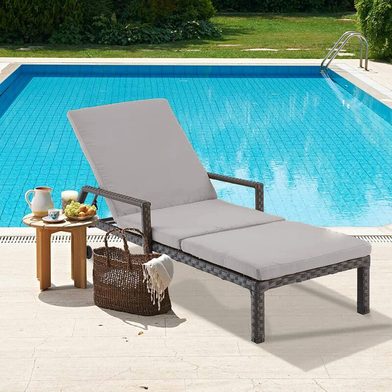 Rattan Sun Lounger Set Recliner Bed - Grey - Furniture One