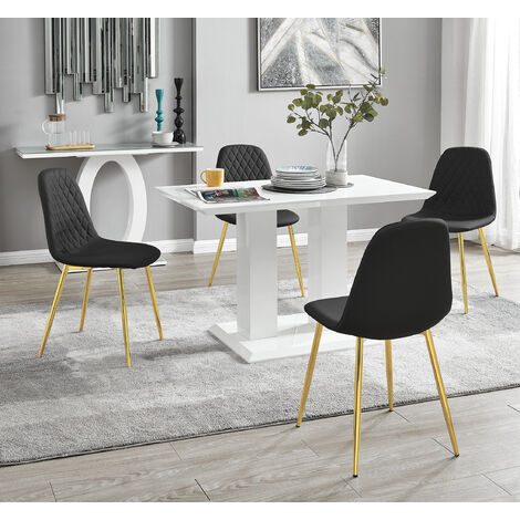 LIRA 120cm White Extending Dining Table and 6 Faux Leather Milan Dining  Chairs