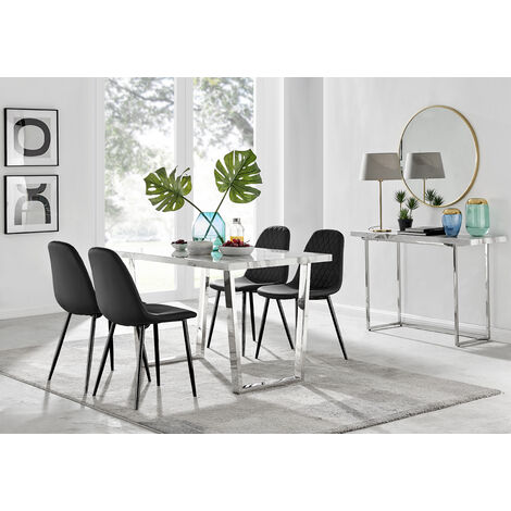 LIRA 120cm White Extending Dining Table and 6 Faux Leather Lorenzo Dining  Chairs