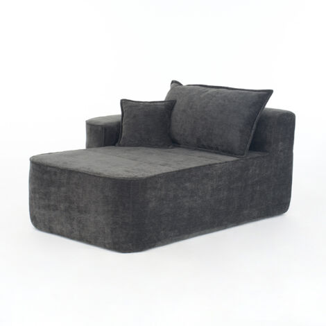 FurnitureR 2 Sitzer Sofa Chenille Wohnzimmer Couch Weich Gepolstert Loungesessel Ohne Montage Kompakt Sofa mit Kissen und Seitentasche, Schwarz