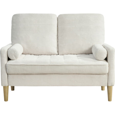 FurnitureR 2 Sitzer Sofa Cord Stoff Couch Kompakt Wohnzimmer Sofa Weich Gepolstert Stoffsofa Modern Kleines Sofa für Wohnung, Beige