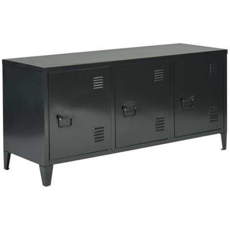 FurnitureR Armoire de Rangement Métal Style Industriel Meuble avec 3 Portes et Étagères Armoire Bureau Rangement Maison Salon