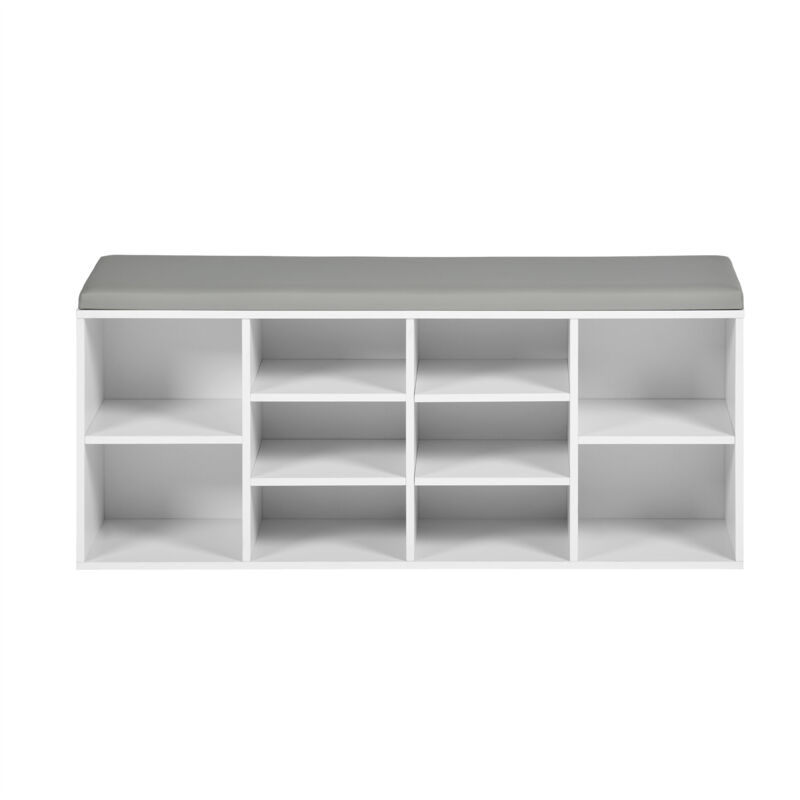 FurnitureR Banc à chaussures avec assise, banc avec espace de rangement, 3 compartiments ouverts, compartiment sous le coussin d'assise, étagère à