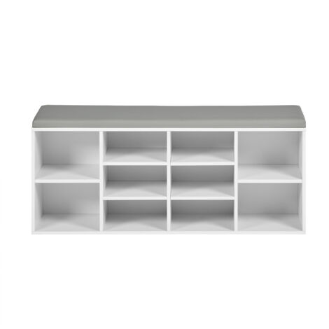 FurnitureR Banc à chaussures avec assise, banc avec espace de rangement, 3 compartiments ouverts, compartiment sous le coussin d'assise, étagère à chaussures pour salon, couloir, 103 x 29 x 45 cm