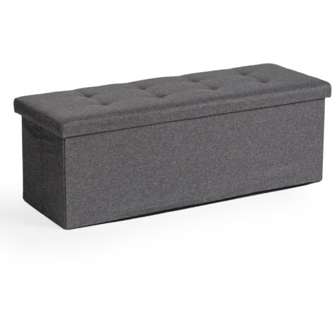 FurnitureR Banc de rangement en tissu de 110 cm, pouf pliable, coffre de rangement repose-pieds, coffre de rangement d'intérieur avec compartiment amovible, pour salon, chambre à coucher, entrée, gris