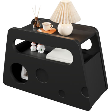 FurnitureR Beistelltisch mit Rollen MDF Mobiler Couchtisch Moderner Side Table mit Stauraum Offenes Design Sofa Tisch Schlafzimmer Tisch, Schwarz