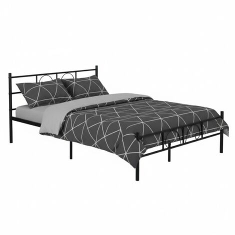 FurnitureR Bettgestell mit Metallplattform, Kopf- und Fußteil aus massivem Metall, Stauraum unter dem Bett, schwarz, Doppelbett, geeignet für Matratzen mit den Maßen 140 x 190 cm