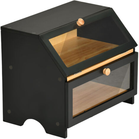 FurnitureR Boîte à pain élégante à deux niveaux avec verre transparent, bois de pin et bois massif, stockage de pain et de pâtisserie, pour cafés, banquets de mariage, bistros, 38,8 x 25 x 32 cm