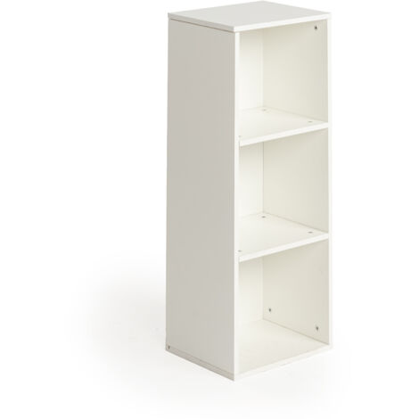 FurnitureR Bout de Canapé Blanc à 3 Niveaux, Petite Table d'Appoint de Salon, Étagère Rangement Ouvert, Cabinet à 3 Tiroirs Polyvalent, Design Moderne, 29 x 24 x 80cm