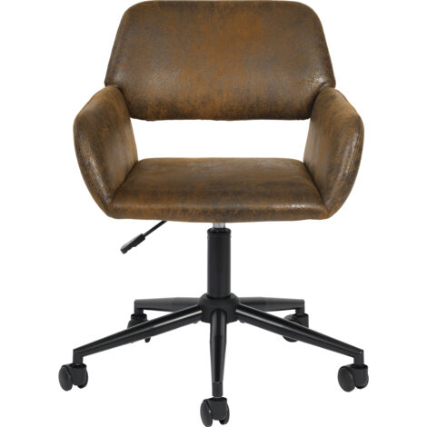 FurnitureR Bürostuhl, Vintage Wildleder Höhenverstellbarer Schreibtischstuhl, 360° Drehräder, Braun Computerstuhl, Stahlrahmen, Home Office, Büro, Kastanienbraun, 55 x 56 x 75-85 cm