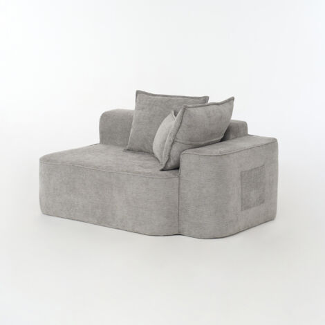 FurnitureR Canapé 2 places tissu chenille canapé salon confortable sans montage canapé moderne avec coussins et poche latérale, Gris