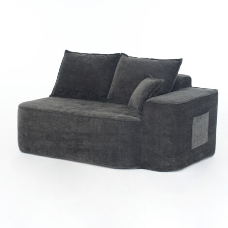 FurnitureR Canapé 2 places tissu chenille canapé salon confortable sans montage canapé moderne avec coussins et poche latérale, Noir