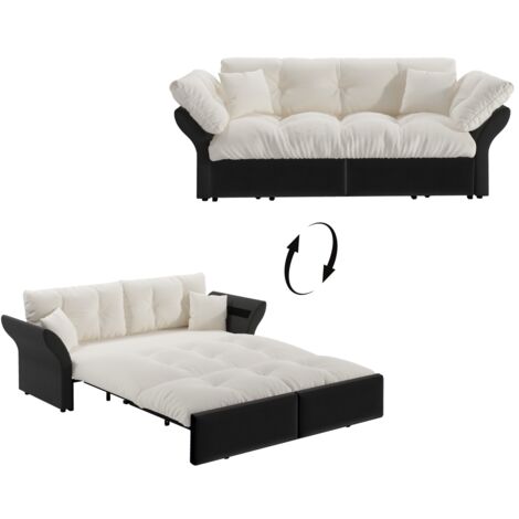 FurnitureR Canapé Lit 3 en 1 Queen Size Convertible Canapé Tissu Bicolore avec Matelas Rembourré Design Capitonné Canapé pour Salon et Chambre, Beige