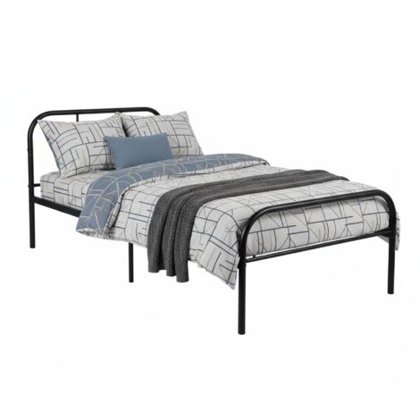 FurnitureR Einzelbett aus Metall, 90 x 190 cm, Plattformbett mit Schieferrahmen, Klassischer Rahmen mit Kopf- und Fußplatte, für Schlafzimmer, Gästezimmer & Teenagerzimmer, Maximallast 130 kg, Schwarz