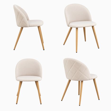 FurnitureR Ensemble de 4 chaises de salle à manger, design moderne en forme de coquille, tissu beige doux avec pieds en métal, siège de cuisine élégant, tissu, 46 x 49 x 77 cm