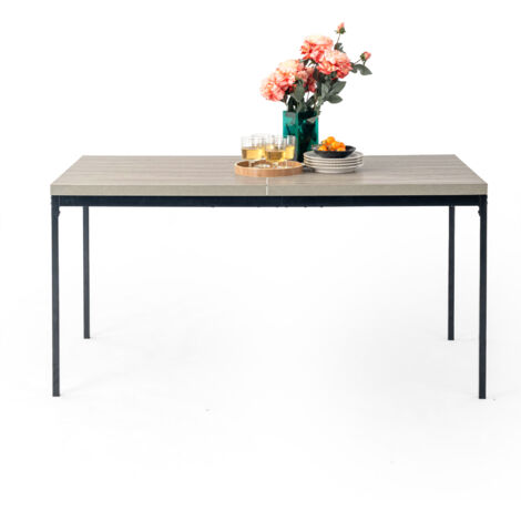 FurnitureR Esstisch Rechteckig MDF Küche mit stabilen Metallbeinen, Küchentisch für 2-4 Personen Küche Restaurant Wohnungen & Café, 150x75x75cm, Grau