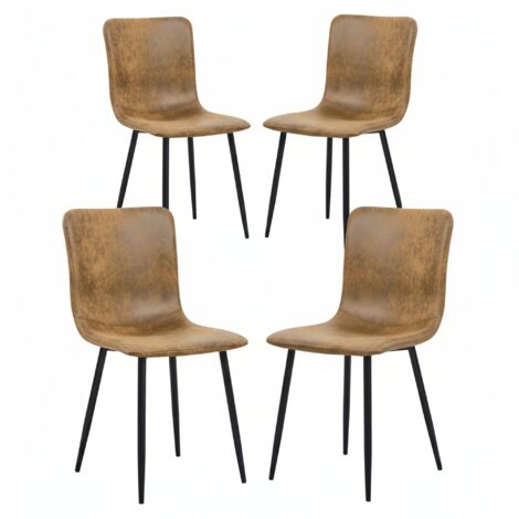 FurnitureR Esszimmerstühle, Küchenstühle mit Kunstlederbezug, quadratischer Rückenlehne und schwarzen Metallbeinen, gepolsterte Stühle im Industrial Design für Esszimmer und Wohnzimmer, braun, 4er-Set