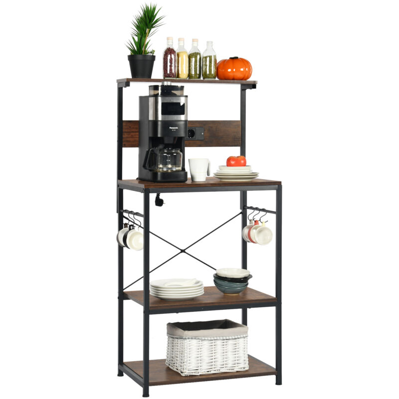 FurnitureR Étagère de cuisine avec multiprise, armoire de rangement à 3 niveaux, support pour four à micro-ondes, étagère verticale pour salle à