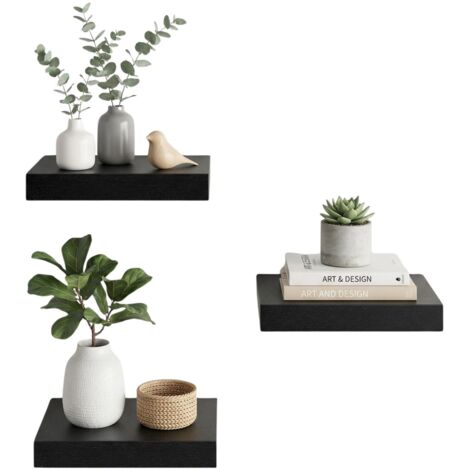 FurnitureR Étagères Murales Flottantes Lot de 3, Étagère Murale Bois Noir avec Support Caché, Étagère Décorative pour Salon Chambre Cuisine