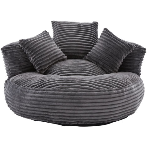 FurnitureR Fauteuil Canapé Rond Velours Côtelé Confortable avec Coussins Siège Relax pour Salon Petit Espace Lounge Sofa, Gris