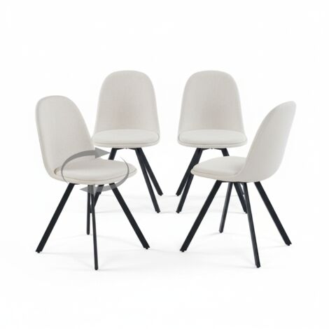 FurnitureR Lot de 4 chaises de salle à manger, chaises pivotantes à 360° sans accoudoirs avec pieds en métal, chaises de cuisine élégantes pour chambre à coucher ou salle à manger, tissu, beige