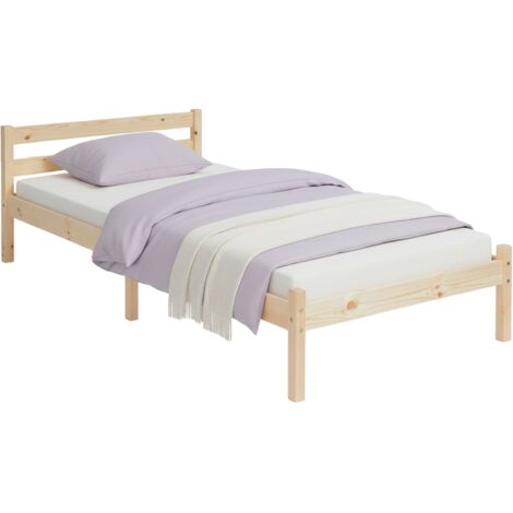 FurnitureR Massivholz Einzelbett in Natur mit Lattenrost, stabiler Holzbettrahmen im zeitlosen Design, geeignet für Matratze 90 × 190 cm