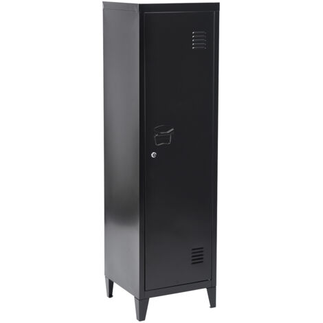 FurnitureR Metall Ablage Schrank mit Schrank, Aufbewahrungsschrank Bodenschrank Metall Aufbewahrung Organizer für Wohnzimmer Badezimmer Büro, 38.5x38.5x137cm, Schwarz