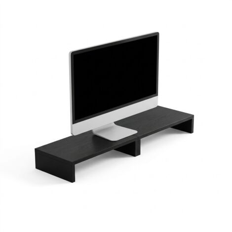 FurnitureR Monitorständer aus Holz, Monitorerhöhung für Schreibtisch, ausziehbarer Bildschirmständer mit 2 Ebenen, Monitorablage für PC, Laptop, ergonomischer Monitor Riser für Home Office, Schwarz