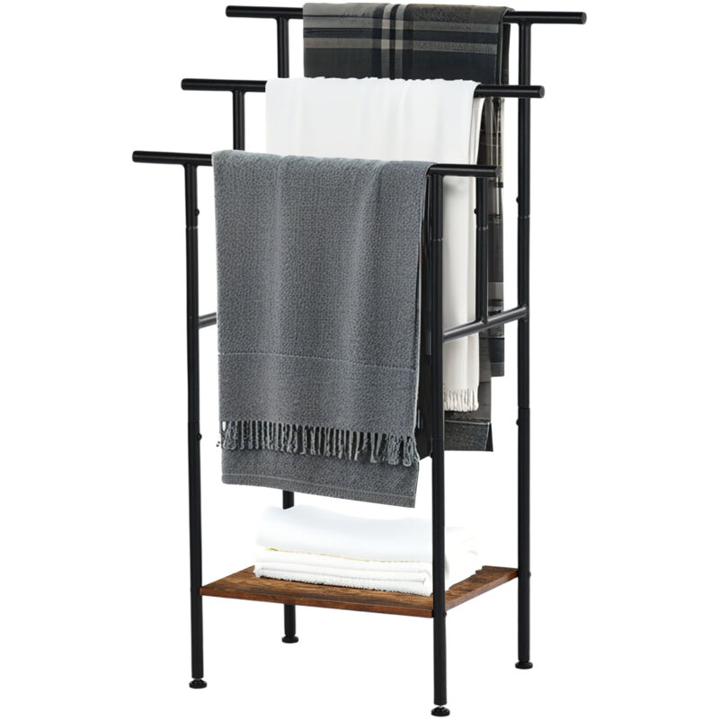 FurnitureR Porte-Serviettes sur Pied en métal avec étagère Aspect Bois - 60 x 44 x 102 cm - Design Industriel Moderne pour Salle de Bain et Chambre à