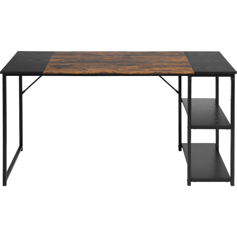 FurnitureR Poste de travail informatique, bureau avec 2 niveaux de rangement pratiques, grande table de travail, brun et noir rétro, 140 x 60 x 74 cm FurnitureR Poste de travail informatique, bureau avec 2 niveaux de rangement pratiques, grande table de travail, brun et noir rétro, 140 x 60 x 74 cm