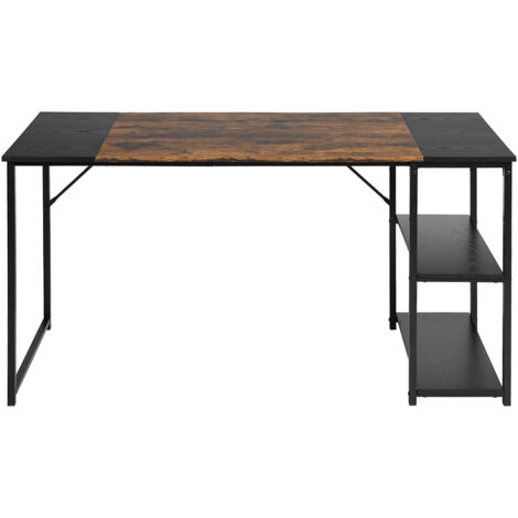 FurnitureR Poste de travail informatique, bureau avec 2 niveaux de rangement pratiques, grande table de travail, brun et noir rétro, 120 x 60 x 74 cm