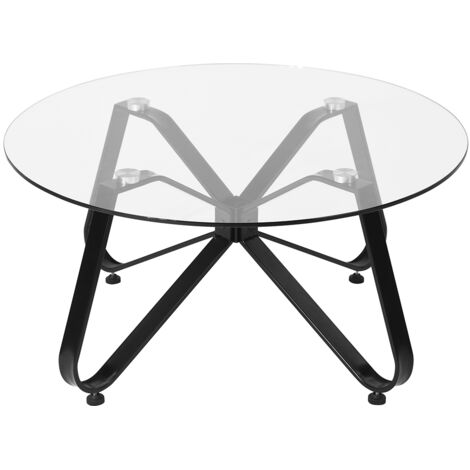 FurnitureR Runder Couchtisch mit Platte aus gehärtetem Glas und Metallbeinen im nordischen Minimalismus-Stil für das Wohnzimmer, D80cmxT80cmxH40cm