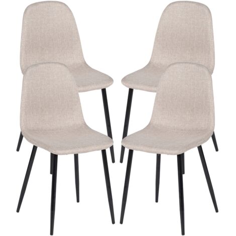 FurnitureR Set von 4 eleganten Stoffstühlen mit Metallbeinen. Ideal für das Schlafzimmer, Wohnzimmer, Beige, Stoff, 44,5 x 39 x 86 cm