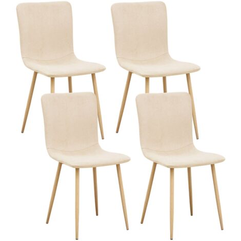 FurnitureR Set von 4 gepolsterten Bettwäsche Essstühle, kleiner Seitenstuhl ohne Armlehnen für Küche, Esszimmer Stühle, Quadratmetall Basis, Walnuss, Beige