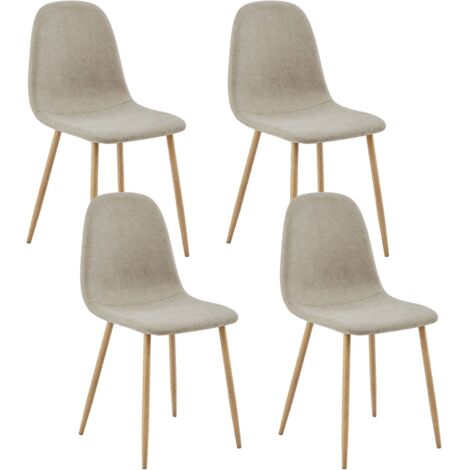 FurnitureR Set von 4 Stoff Esszimmer Stühle, Seitenstühle, Esszimmer Stühle ohne Armlehnen, Metallbeine, Walnuss für Esszimmer, Küche, Wohnzimmer, Beige