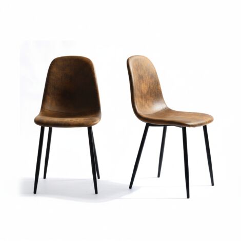 FurnitureR Skandinavische Esszimmerstühle aus Kunstwildleder, gepolsterte Küchenstühle mit Metallbeinen für Esszimmer und Wohnzimmer, braun, 2er-Set