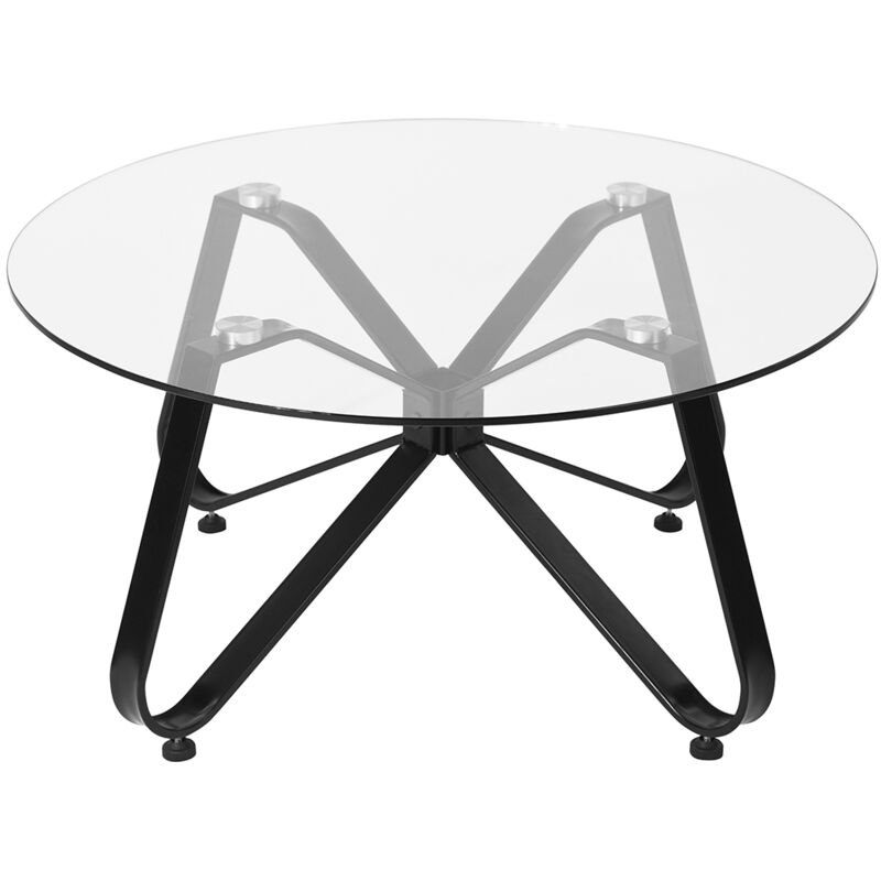 FurnitureR Table basse ronde avec plateau en verre trempé et pieds métalliques, style minimaliste nordique, pour salon, D80cmxP80cmxH40cm FurnitureR Table basse ronde avec plateau en verre trempé et pieds métalliques, style minimaliste nordique, pour salon, D80cmxP80cmxH40cm