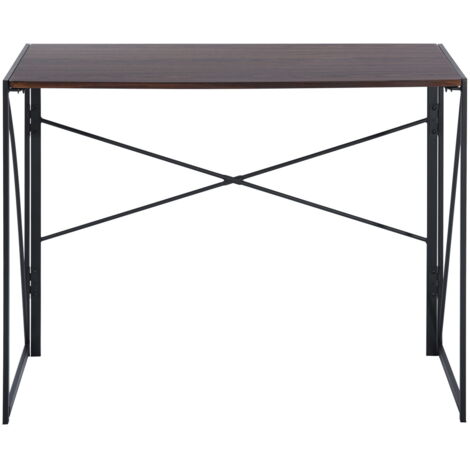 FurnitureR Table pliante pour ordinateur, bureau pliable pour petits espaces, structure en MDF et métal, poste de travail pour salon, chambre à coucher, 100x50x75,5CM, noyer