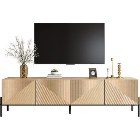 FurnitureR TV Lowboard Holzoptik mit geometrischen Fronten Fernsehmöbel Modernes TV Möbel mit Stauraum MDF Media Konsole Wohnzimmer Schrank